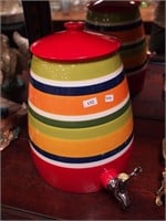 Colorful striped pottery beverage dispenser,