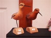 Two carved seagulls on driftwood stands, 8" and 7"