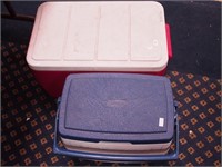 Two insulated Coleman coolers: one 21" x 13" x