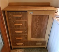 WOOD CABINET ON CASTERS 39"W X 17"D X 46"H