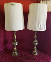 PR. BRASS TABLE LAMPS 40"H, SHADES DAMAGED