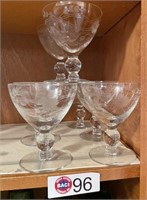 (8) ETCHED GLASS STEMWARE, 4 1/2"