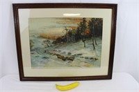 Vintage M. Parsons "Sheep in Snow" Watercolor