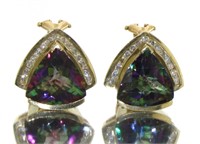 14kt Gold Mystic Topaz & Diamond Earrings