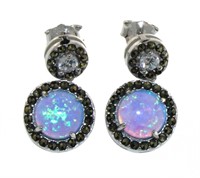 Australian Blue Opal & Macrasite Dangle Earrings