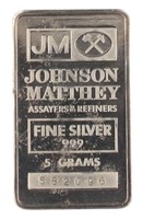 5 Gram: Johnson Matthey .999 Fine Silver Bar