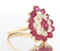 10kt Gold Natural Ruby & Diamond Pear Cut Ring