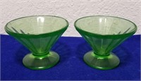 (2) Vintage Vaseline Glass Desert Dishes