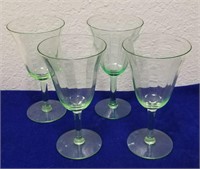 (4) Vintage Vaseline Glass Stemware Approx 6.5"