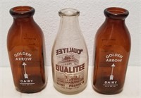 (3) Vintage Glass Milk Bottles