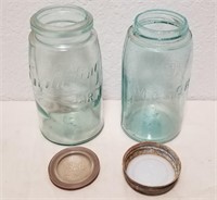 (2) Antique Mason Jars w/ Glass Lids