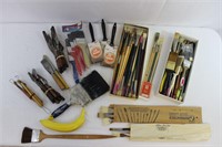 Assorted Paint Brushes, pallet knives & clay tools