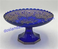 Blue Glass Stemmed Dish (4”)