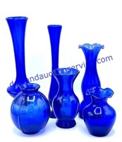 Lot of (6) Blue Glass Vases