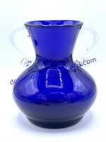 Double Handled Blue Glass Vase (8”)