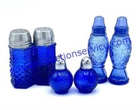 (3) Sets of Blue Glass Salt + Pepper Shakers