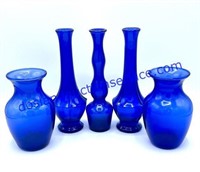 Lot of (5) Blue Glass Vases