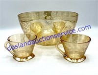 Vintage Orange Glass Bowl + (6) Cups