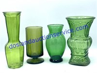 Lot of (4) Green Glass Vases