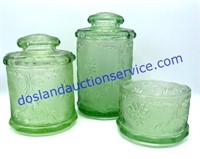 Lot of (3) Vintage Green Glass Canisters
