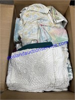 Box of Pillowcases, Sheets, Curtains, Etc..