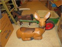 Wood Horse & Cart; Deer; Wooden Wheels 11"