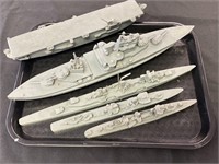 Vintage U.S. battleship models.