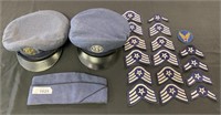WW2 military hats & patches.