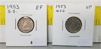 1953 Ss & 1953 Nss Canada 10 Cents