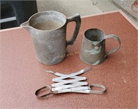 Marked Metal Pitcher Copper Mug & Grabbers