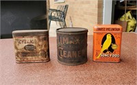 3 Vtg Tins Hartz Song Food Tobacco & Climax Clean