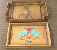 2 decorative wooden serving trays