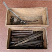 Wood Box Full Of Punches & Chisels