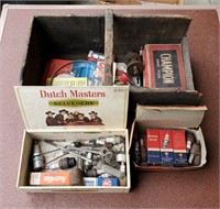 Wooden Tool Box Full Of Spark Plugs & More