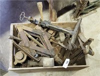 Wood Crate W/ Vintage Tools Scissor Jacks & More