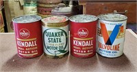 4 Vintage Oil Cans Kendall Valvoline Quaker State