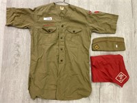 Boy Scout uniform shirt, hat, neckerchief.