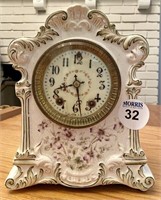 Clock, Mantle Clock, Painted, Ceramic, Antique