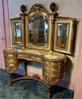 Vanity, Dressing Table, French, Antique, Gold Colo