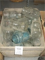 LARGE ASST OF MASON JARS WITH CRATE
