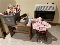 Dolls, Buggy, Barn Wood Bench and more