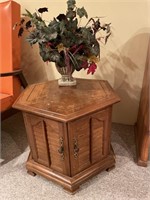 Vintage Octogon End Table with Vase and Faux