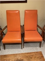 (2) Vintage Wooden Framed High Backed Arm Chairs