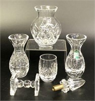 Waterford Crystal Bottles, Vase, Knife Rest & Shot