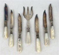 Sterling Collared Butterknives & Fork with Mother