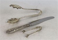 Sterling Kirk & Son Repousse Tongs & Dinner