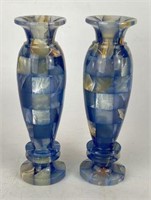 Pair of Tiled Stone Candlesticks