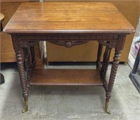 Ornate Victorian Accent Table with Brass Feet