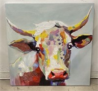 Hand Embellished Cow Print on Canvas