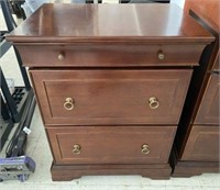 3-Drawer Nightstand with Mahogany Finish and Brass